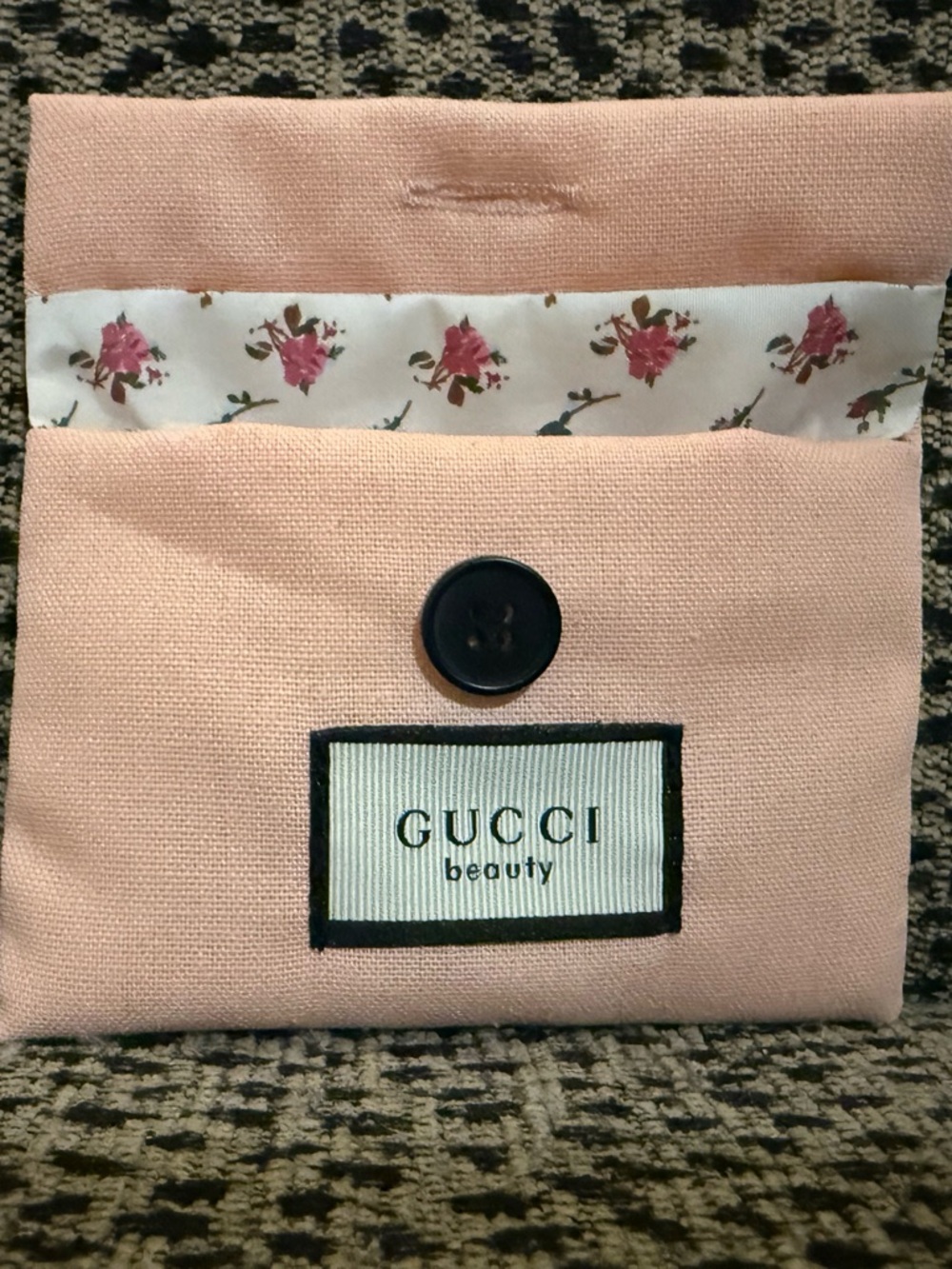 Gucci Pink Canvas Cosmetic Pouch with Floral Lining